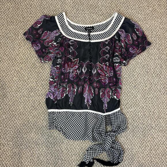 Stunning vintage y2k silky floral paisley purple and navy babydoll top - Picture 5 of 6